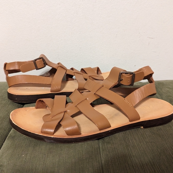 Zara Genuine Tan leather Gladiator Strappy Sandals size 8 - Picture 3 of 12